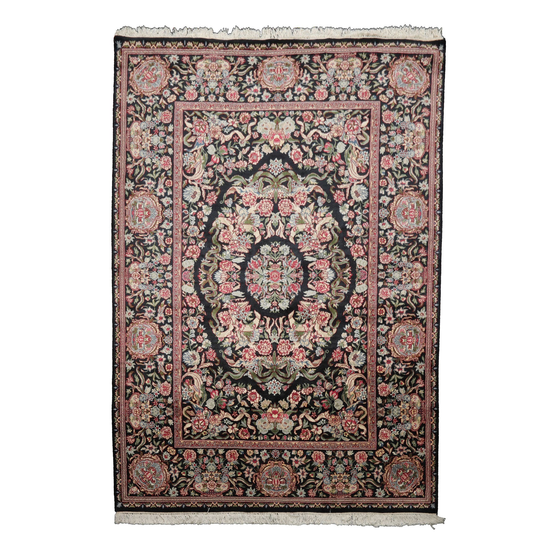 6x9 Charcoal, Ivory, Rose Color Hand Knotted French Aubusson Savonnerie Wool Traditional Oriental Rug