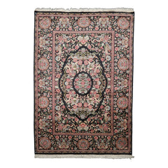 6x9 Charcoal, Ivory, Rose Color Hand Knotted French Aubusson Savonnerie Wool Traditional Oriental Rug