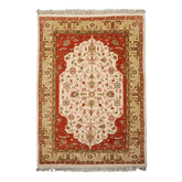 6x9 Ivory, Orange, Pistacchio Color Hand Knotted Kerman New Zealand Wool Traditional Oriental Rug