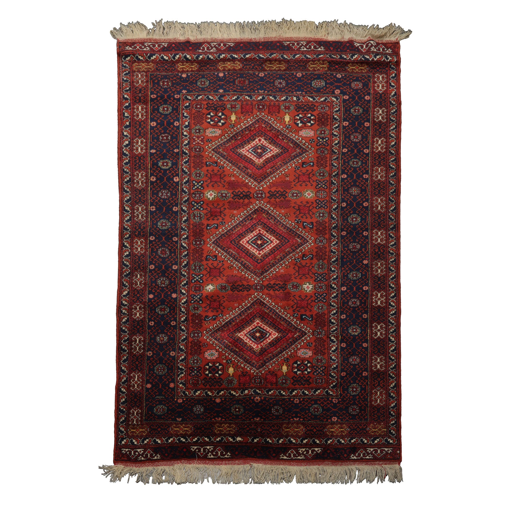 5x8 Rust, Teracotta, Navy Color Hand Knotted Ottomon Kula Wool Tribal Oriental Rug
