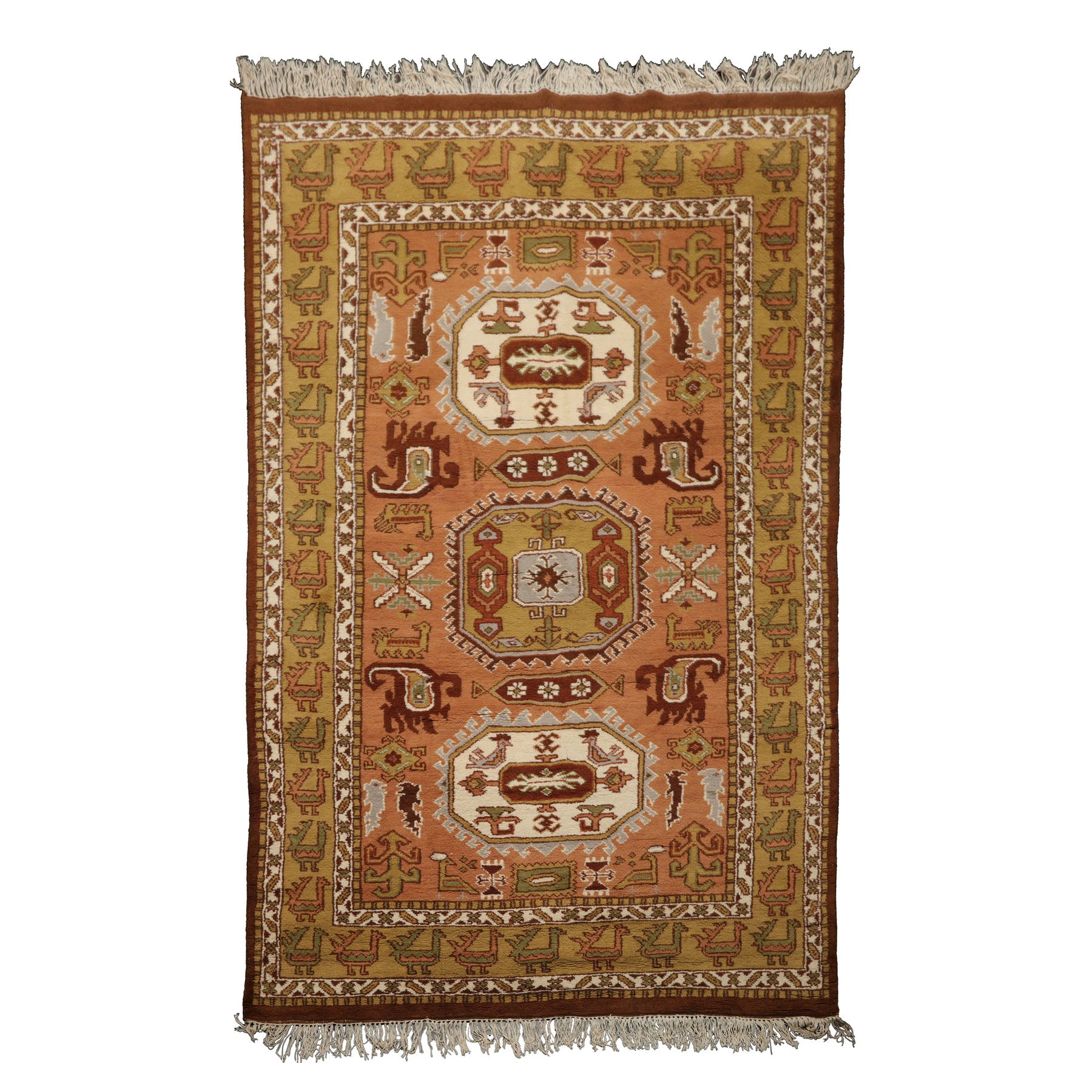 5x9 Peach, Mustard, Ivory Color Hand Knotted Oushak Wool Traditional Oriental Rug