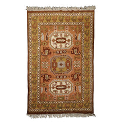 5x9 Peach, Mustard, Ivory Color Hand Knotted Oushak Wool Traditional Oriental Rug