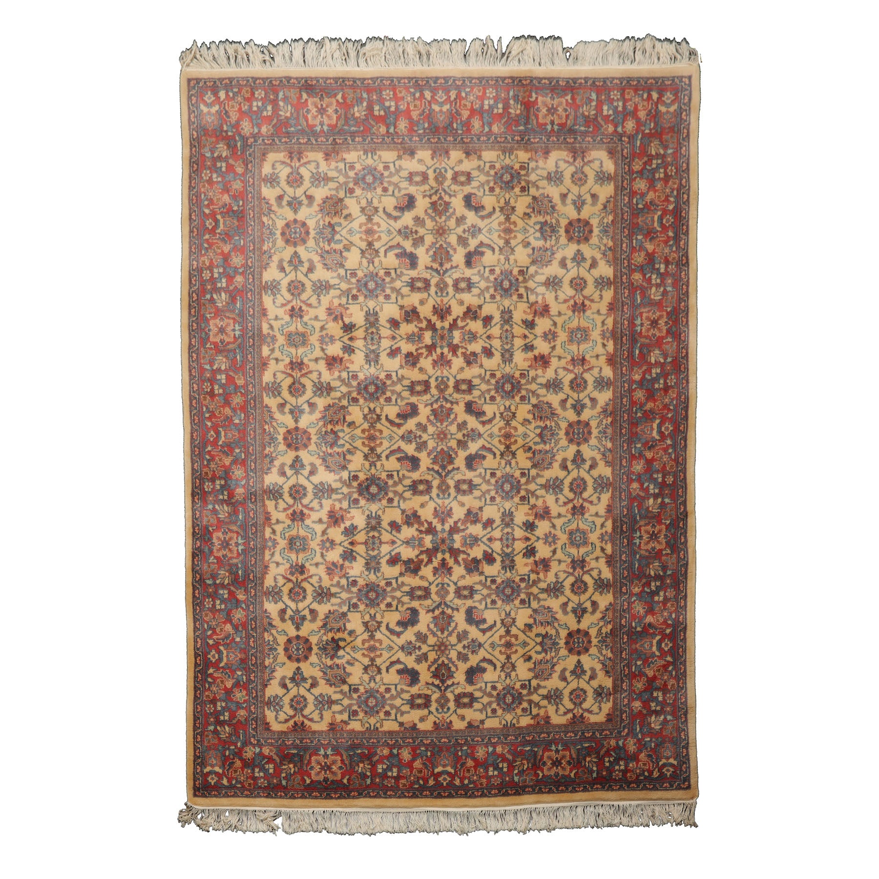 6x9 Ivory, Coral, Turquise Color Hand Knotted Herati Wool Traditional Oriental Rug