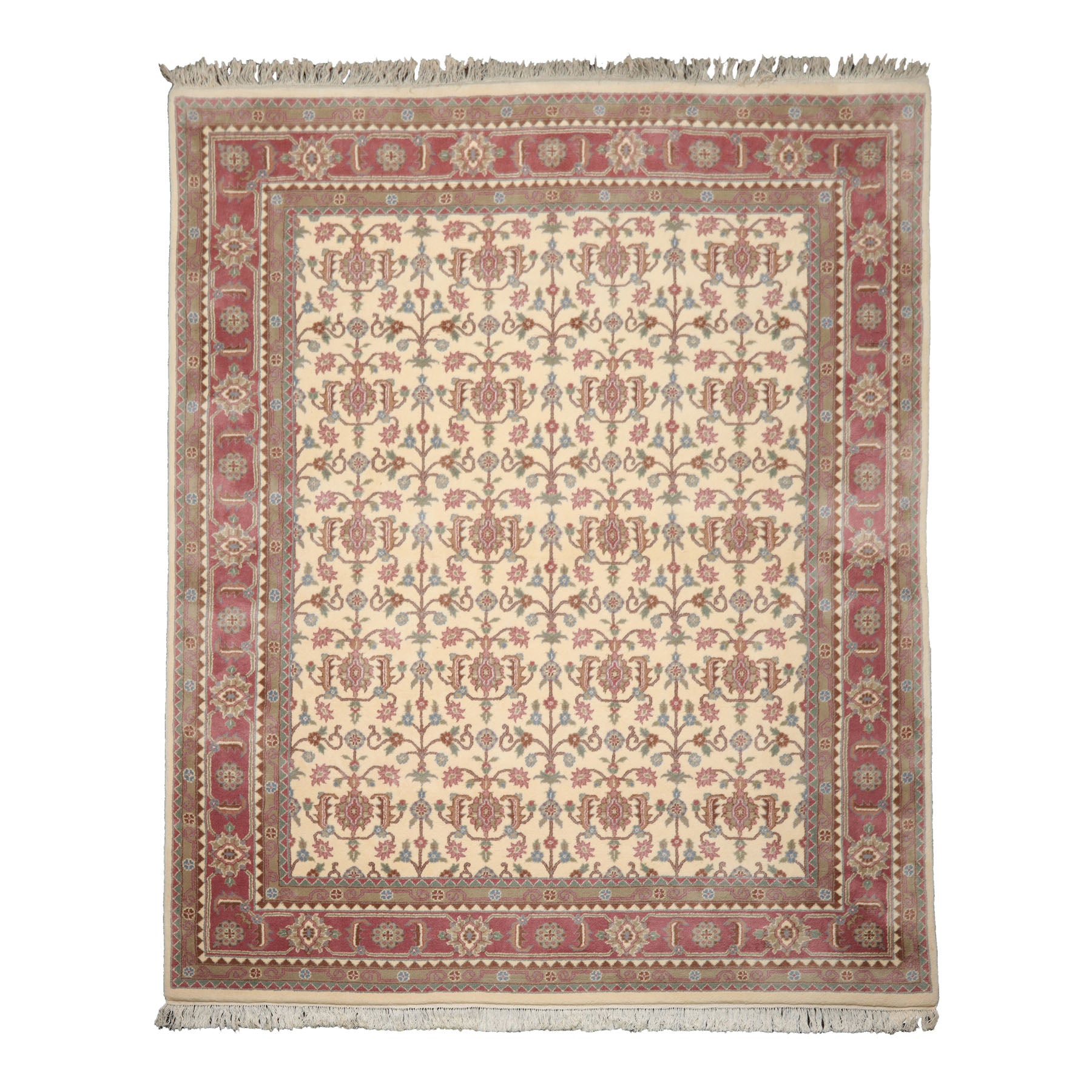 8x10 Ivory, Plum, Aqua Color Hand Knotted Herati New Zealand Wool Traditional Oriental Rug