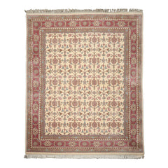 8x10 Ivory, Plum, Aqua Color Hand Knotted Herati New Zealand Wool Traditional Oriental Rug