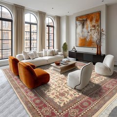 Ivory 8x10 Herati Pande Cameron Velvety Soft Silky Sheen Hand Knotted New Zealand Wool Oriental Area Rug