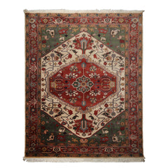 8x10 Ivory, Rust, Green Color Hand Knotted Arts & Crafts New Zealand Wool Arts & Crafts Oriental Rug