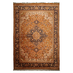 9x13 Caramel, Navy, Ivory Color Hand Knotted Heriz New Zealand Wool Traditional Oriental Rug