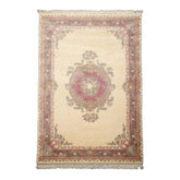 6x9 Ivory, Plum, Teal Color Hand Knotted Kerman New Zealand Wool Traditional Oriental Rug
