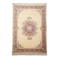 6x9 Ivory, Plum, Teal Color Hand Knotted Kerman New Zealand Wool Traditional Oriental Rug