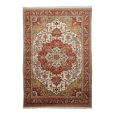6x9 Ivory, Burnt Orange, Lime Color Hand Knotted Heriz Wool Arts & Crafts Oriental Rug