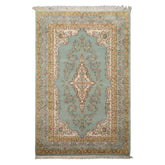 6x9 Aqua, Gold, Ivory Color Hand Knotted Kerman New Zealand Wool Traditional Oriental Rug