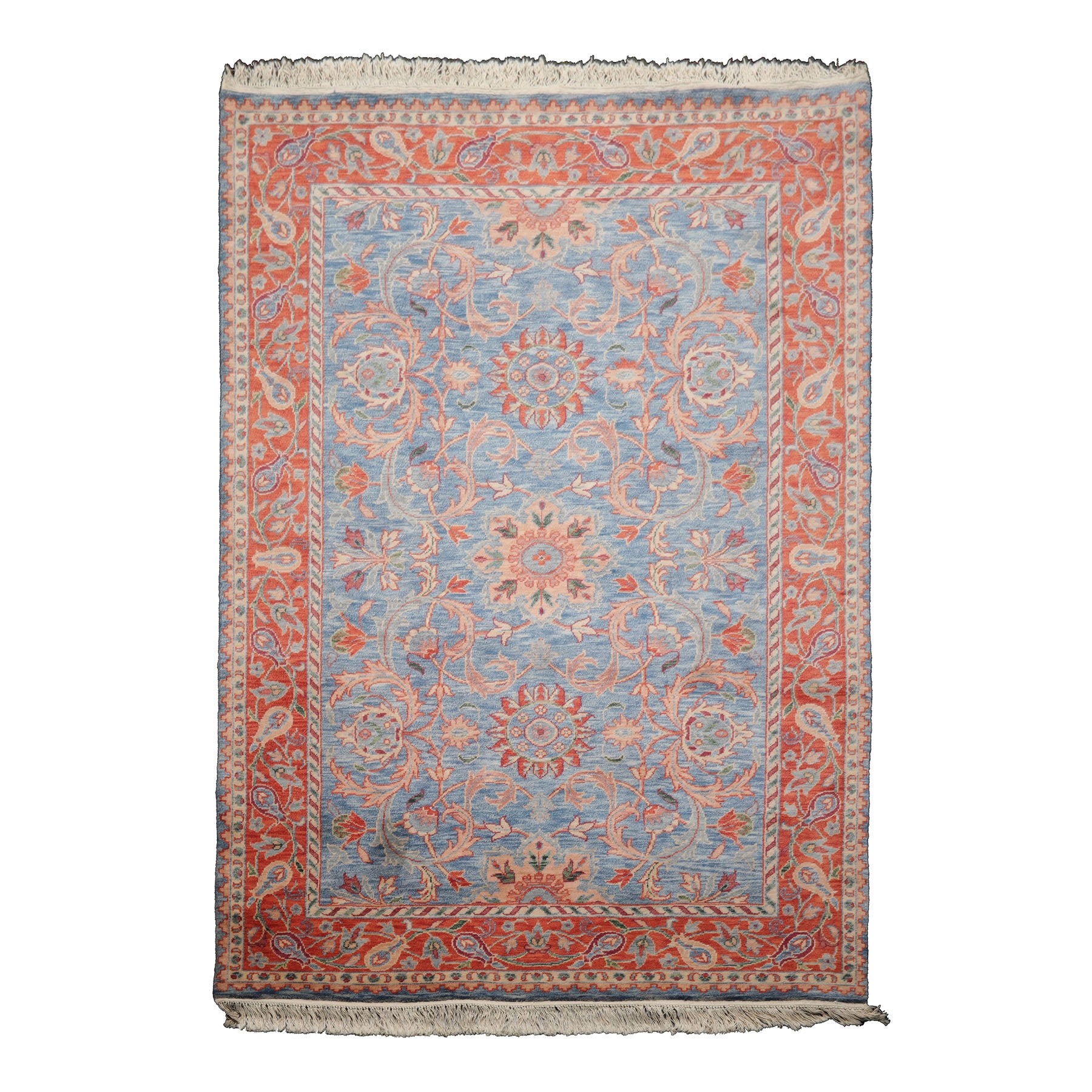 6x9 Blue, Orange, Rose Color Hand Knotted French Aubusson Savonnerie New Zealand Wool Traditional Oriental Rug