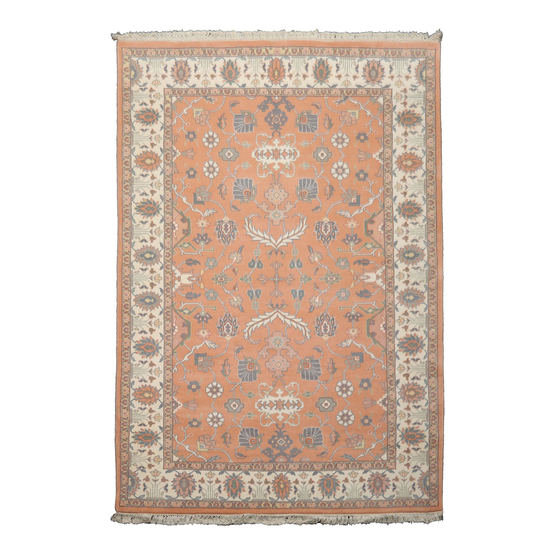 6x9 Apricot, Ivory, Gray Color Hand Knotted Oushak New Zealand Wool Traditional Oriental Rug