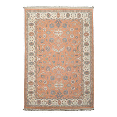 6x9 Apricot, Ivory, Gray Color Hand Knotted Oushak New Zealand Wool Traditional Oriental Rug