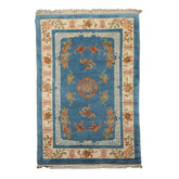 6x9 Blue, Ivory, Peach Color Hand Knotted Chinese Art Deco New Zealand Wool Traditional Oriental Rug