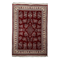 6x9 Maroon, Ivory, Aqua Color Hand Knotted Sarouk New Zealand Wool Traditional Oriental Rug