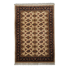 6x9 Ivory, Navy, Green Color Hand Knotted Agra Wool Traditional Oriental Rug