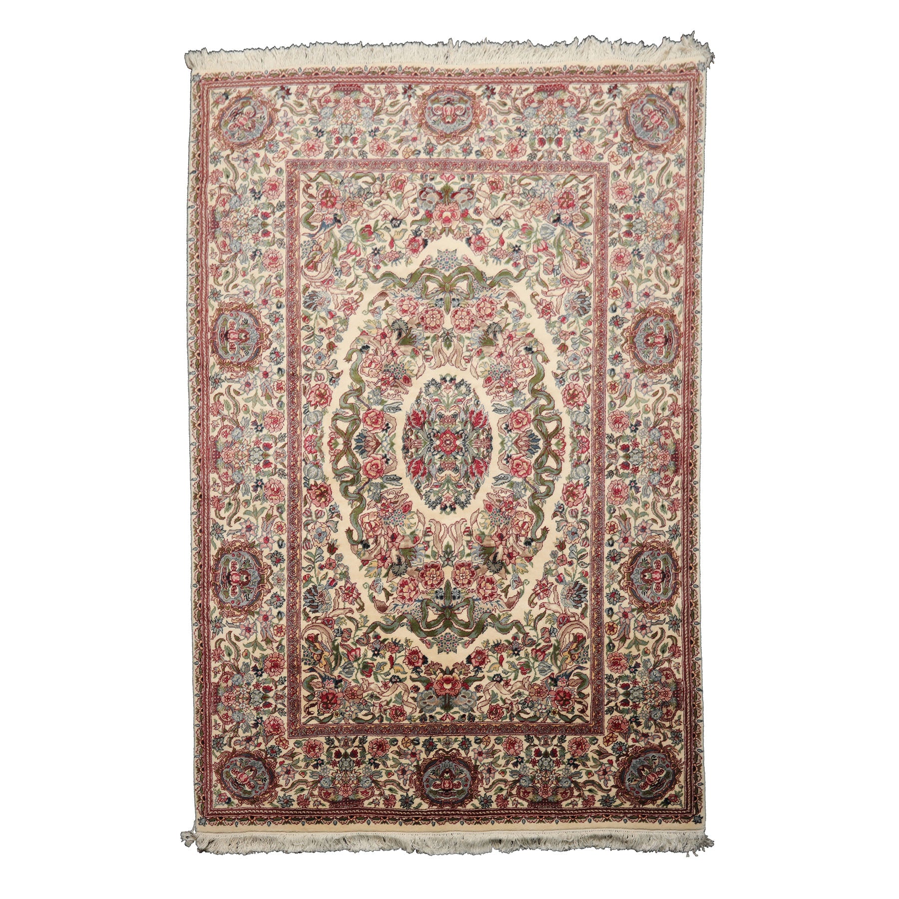 6x9 Ivory, Green, Rose Color Hand Knotted French Aubusson Savonnerie New Zealand Wool Traditional Oriental Rug
