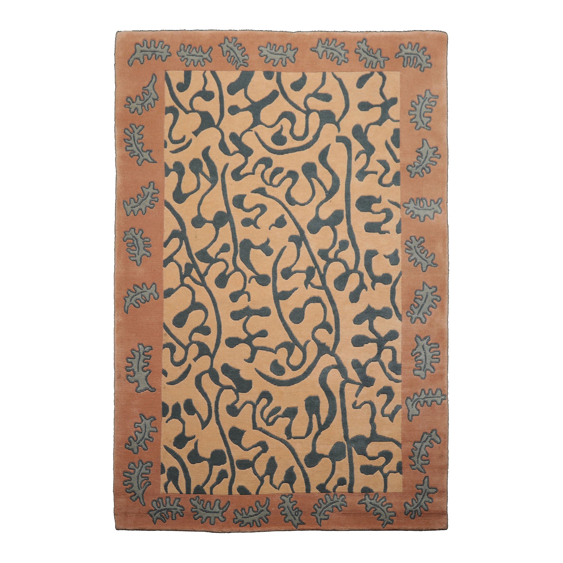 6x9 Beige, Muted Peach, Teal Color Hand Knotted Tibetan Wool Contemporary Oriental Rug