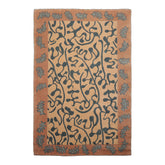 6x9 Beige, Muted Peach, Teal Color Hand Knotted Tibetan Wool Contemporary Oriental Rug