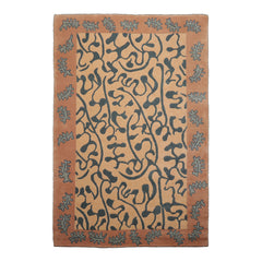 6x9 Beige, Muted Peach, Teal Color Hand Knotted Tibetan Wool Contemporary Oriental Rug