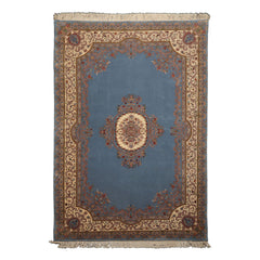 6x9 Blue, Ivory, Taupe Color Hand Knotted French Aubusson Savonnerie Wool Traditional Oriental Rug