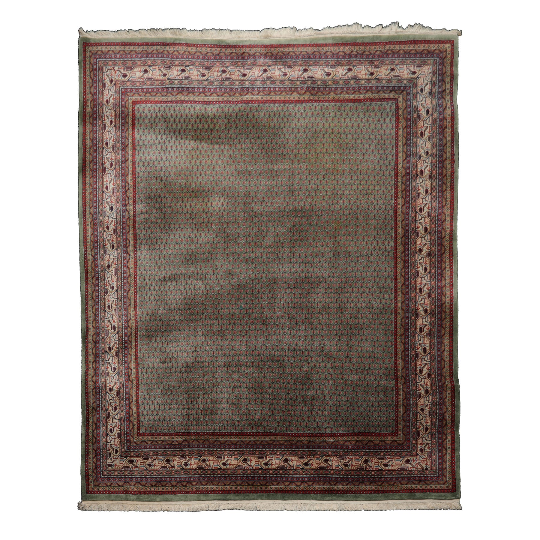 8x10 Celadon, Ivory, Burnt Orange Color Hand Knotted Persian New Zealand Wool Traditional Oriental Rug