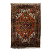 6x9 Orange, Ivory, Black Color Hand Knotted Heriz Wool Arts & Crafts Oriental Rug