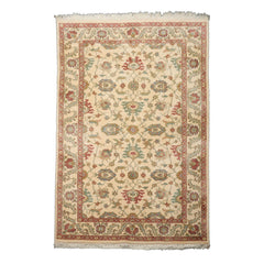 6x9 Ivory, Raspberry, Aqua Color Hand Knotted Oushak New Zealand Wool Arts & Crafts Oriental Rug