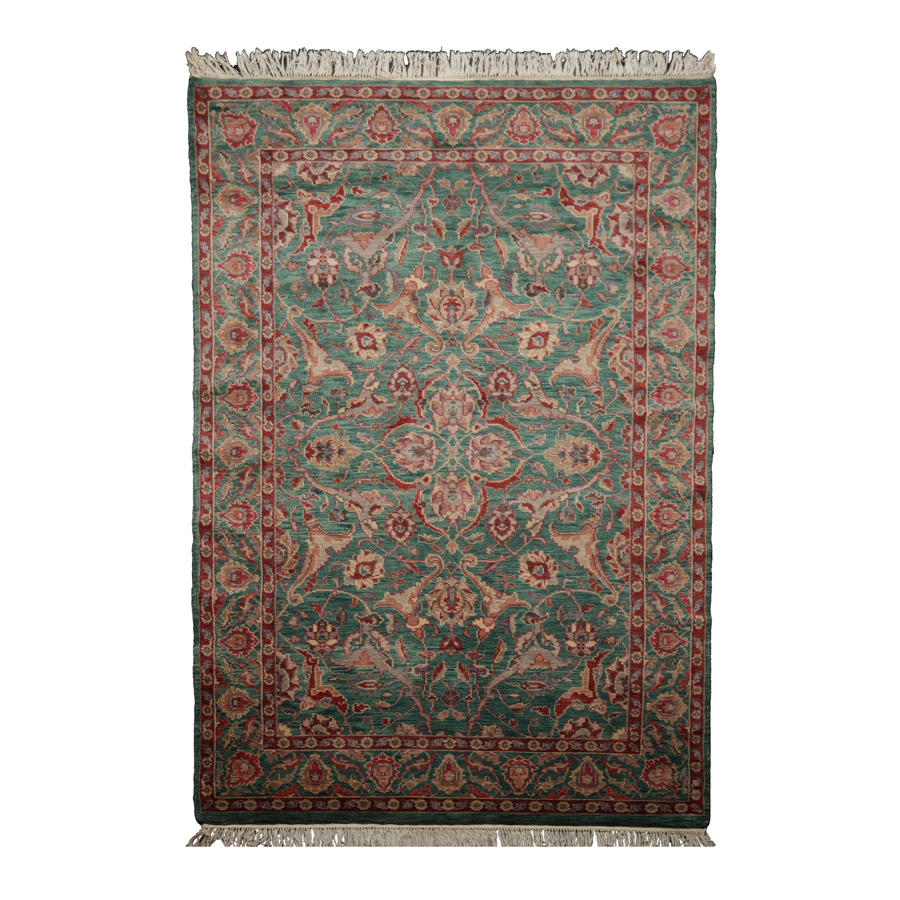 6x9 Teal, Rust, Rose Color Hand Knotted Oushak New Zealand Wool Traditional Oriental Rug