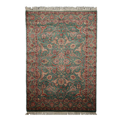 6x9 Teal, Rust, Rose Color Hand Knotted Oushak New Zealand Wool Traditional Oriental Rug