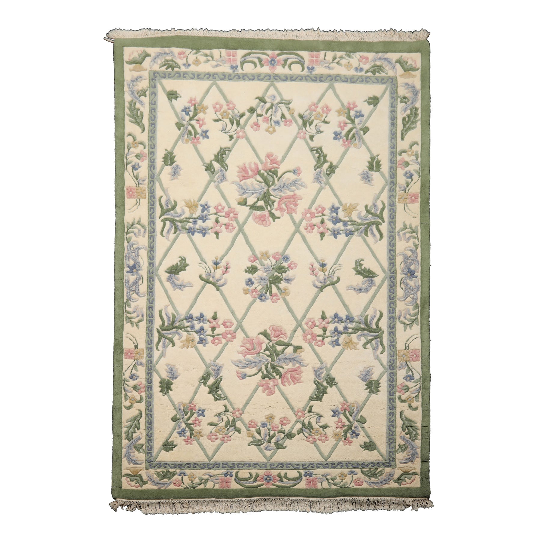 6x9 Ivory, Mint, Blush Color Hand Knotted French Aubusson Savonnerie New Zealand Wool Traditional Oriental Rug