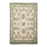 6x9 Ivory, Mint, Blush Color Hand Knotted French Aubusson Savonnerie New Zealand Wool Traditional Oriental Rug