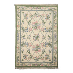 6x9 Ivory, Mint, Blush Color Hand Knotted French Aubusson Savonnerie New Zealand Wool Traditional Oriental Rug