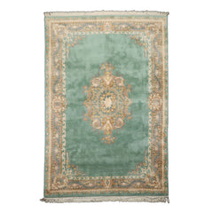 6x9 Aqua, Ivory, Taupe Color Hand Knotted French Aubusson Savonnerie New Zealand Wool Traditional Oriental Rug