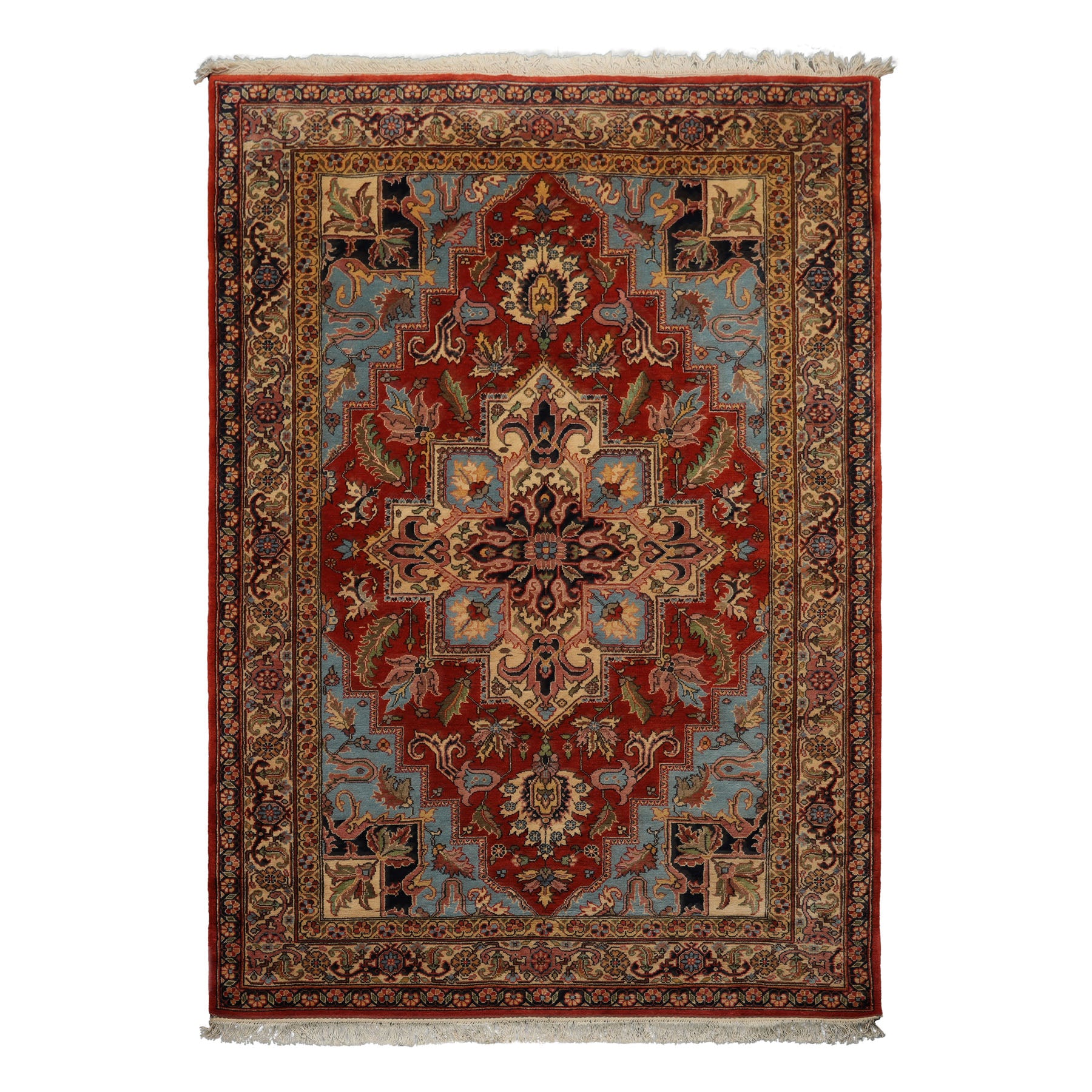 6x9 Rust, Aqua, Navy Color Hand Knotted Heriz Wool Arts & Crafts Oriental Rug