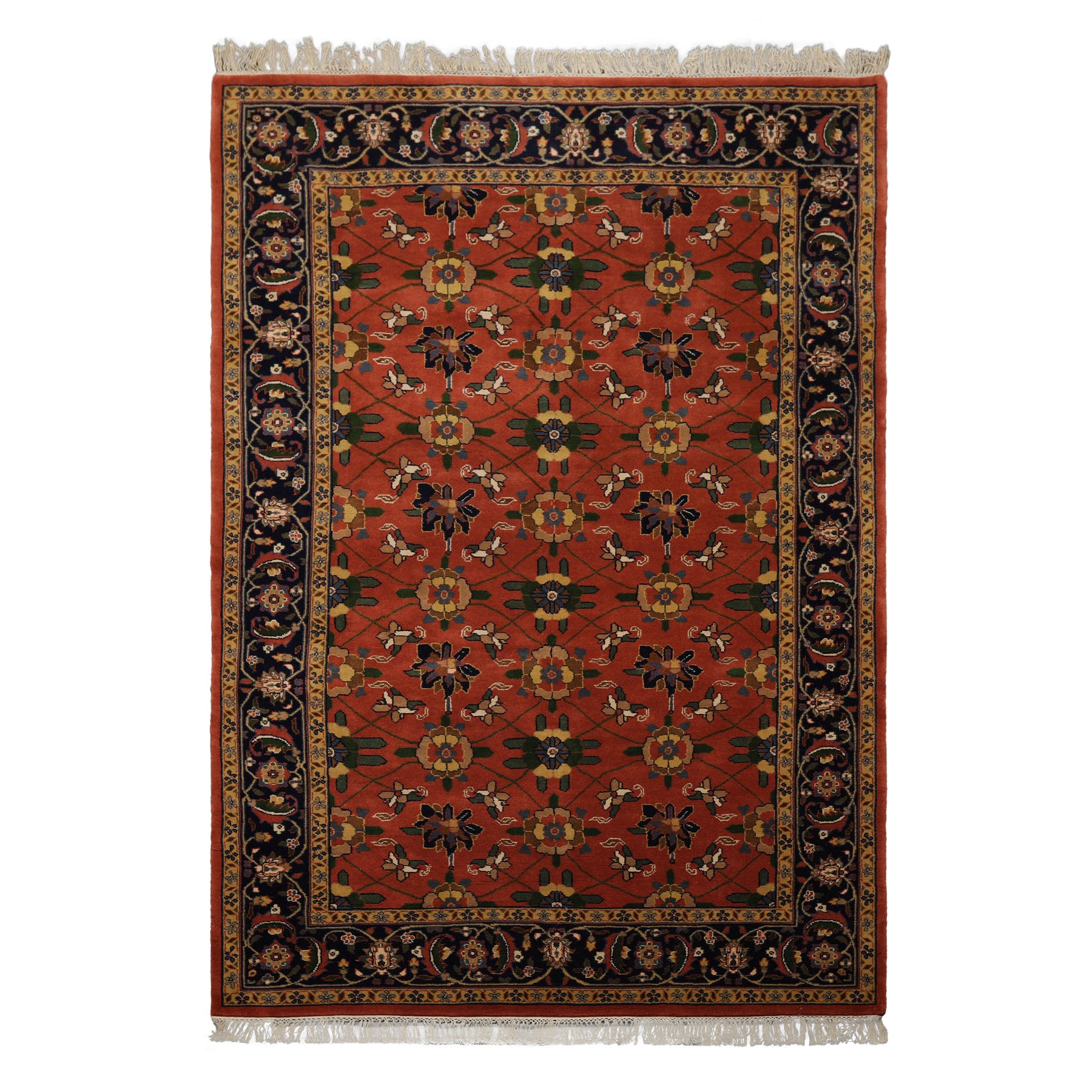 6x9 Rose, Navy, Gold Color Hand Knotted French Aubusson Savonnerie New Zealand Wool Traditional Oriental Rug