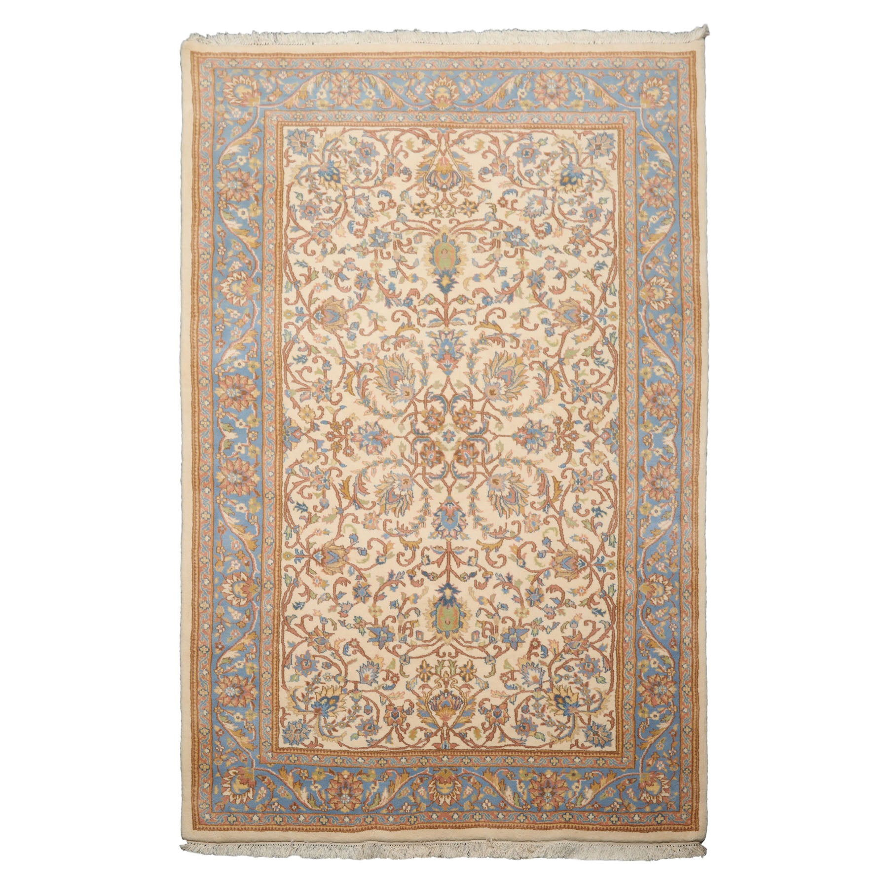 5x8 Ivory, Turquoise, Lime Color Hand Knotted French Aubusson Savonnerie New Zealand Wool Traditional Oriental Rug