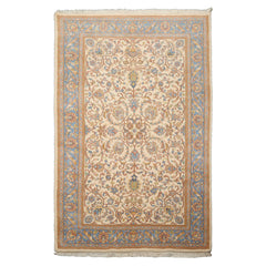 5x8 Ivory, Turquoise, Lime Color Hand Knotted French Aubusson Savonnerie New Zealand Wool Traditional Oriental Rug