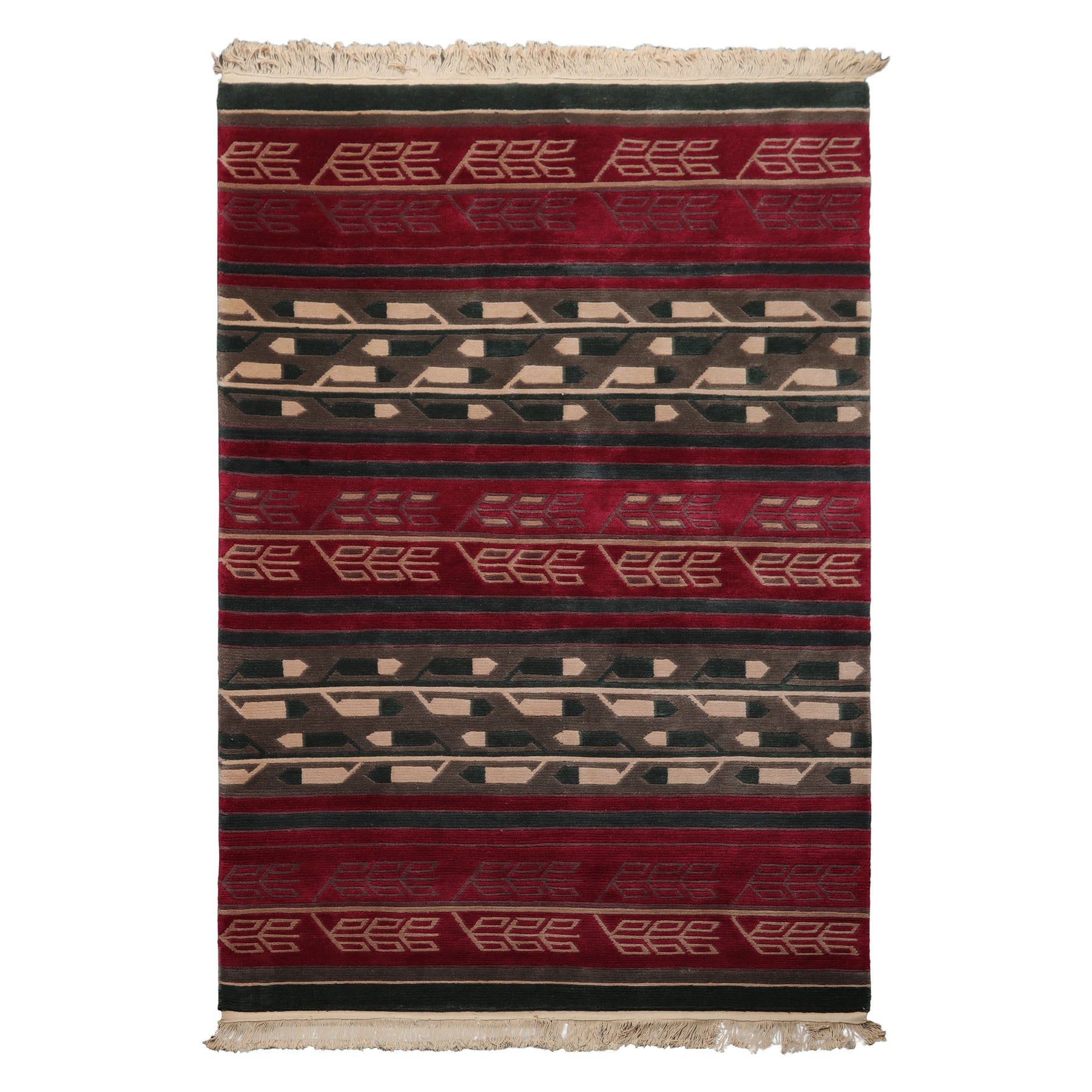 5x8 Plum, Teal, Gray Color Hand Knotted Tibetan New Zealand Wool Art Deco Oriental Rug