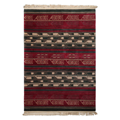 5x8 Plum, Teal, Gray Color Hand Knotted Tibetan New Zealand Wool Art Deco Oriental Rug