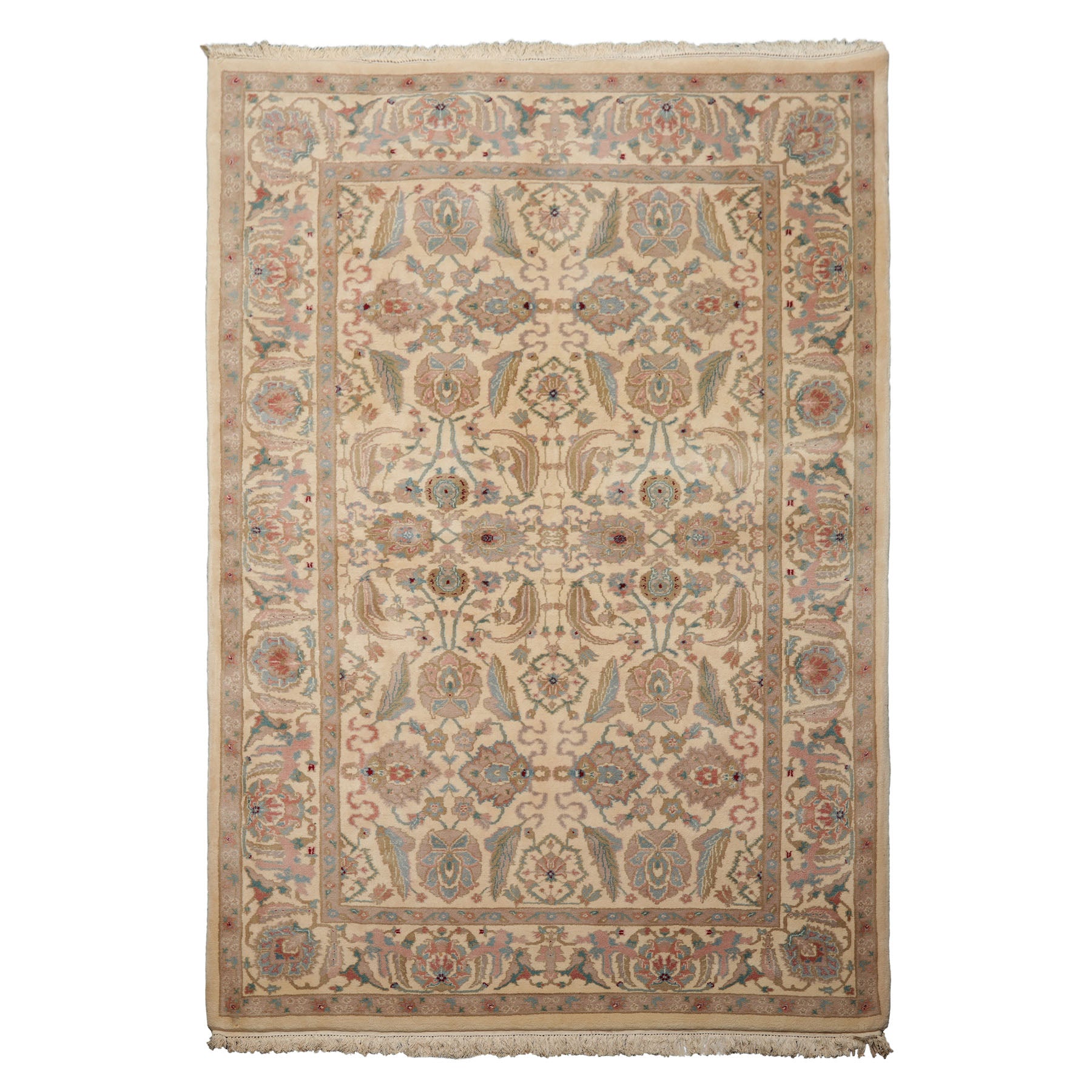 6x9 Ivory, Taupe, Rose Color Hand Knotted Oushak New Zealand Wool Arts & Crafts Oriental Rug