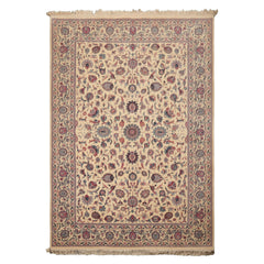 6x9 Ivory, Rose, Blue Color Hand Knotted Kashan New Zealand Wool Traditional Oriental Rug