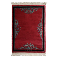 4x6 Rose, Black, Gray Color Hand Knotted Chinese Art Deco Wool Traditional Oriental Rug