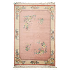 5x8 Rose, Ivory, Aqua Color Hand Knotted French Aubusson Savonnerie Wool Traditional Oriental Rug
