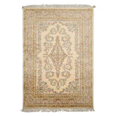6x9 Ivory, Mustard, Green Color Hand Knotted Kerman New Zealand Wool Traditional Oriental Rug