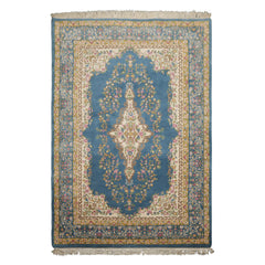 6x9 Blue, Ivory, Gold Color Hand Knotted Kerman New Zealand Wool Traditional Oriental Rug