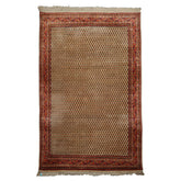 6x8 Ivory, Orange, Navy Color Hand Knotted Seraband New Zealand Wool Traditional Oriental Rug