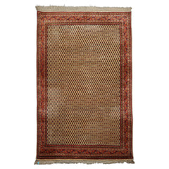 6x8 Ivory, Orange, Navy Color Hand Knotted Seraband New Zealand Wool Traditional Oriental Rug